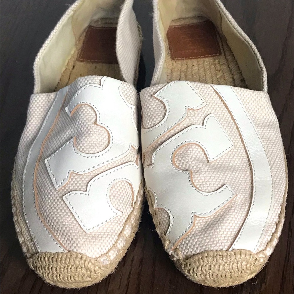 TORY BURCH Logo Espadrilles Flats Lonnie White/Cream SIZE 9M